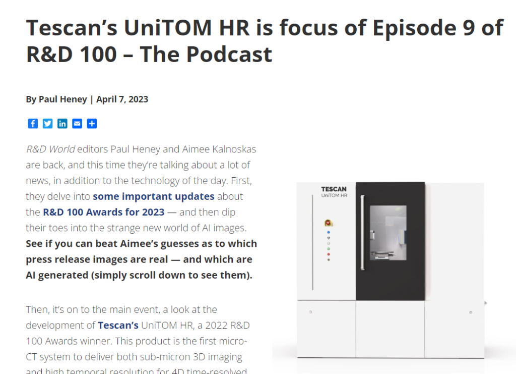 TESCAN UniTOM HR is focus of Episode 9 of R&D 100 – The Podcast - TESCAN